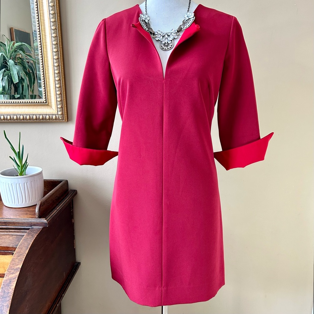 Milly Burgundy Red 3/4 Sleeve Tiffany Shift Dress Contrast Suff Size 6